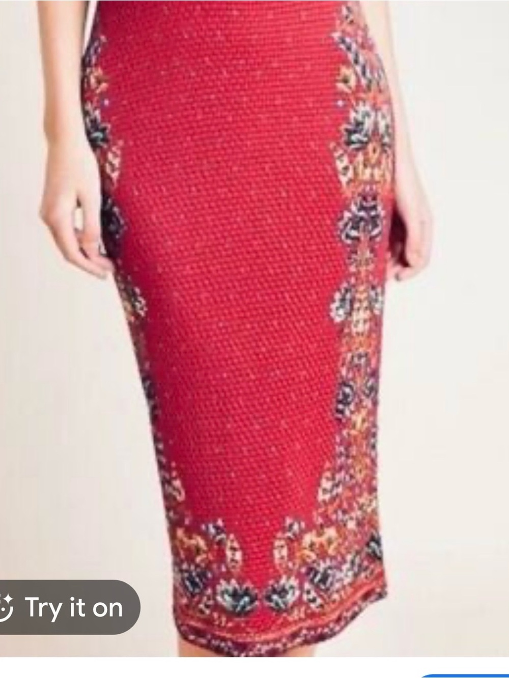 FARM Rio Red Pencil Skirt with Floral Side Panels